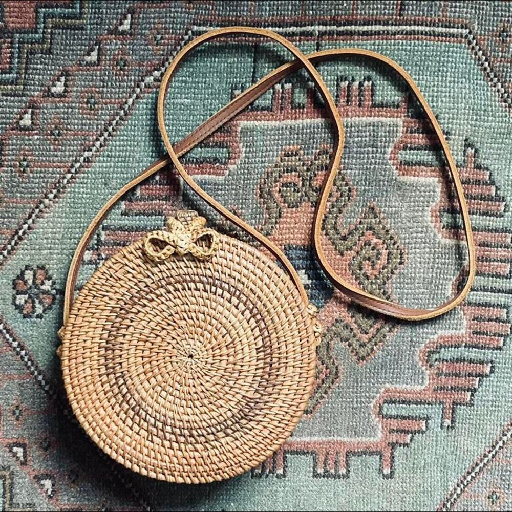 Vintage Circular Raffia Bow Bag